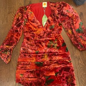 Farm Rio shiny red flowers mini dress
